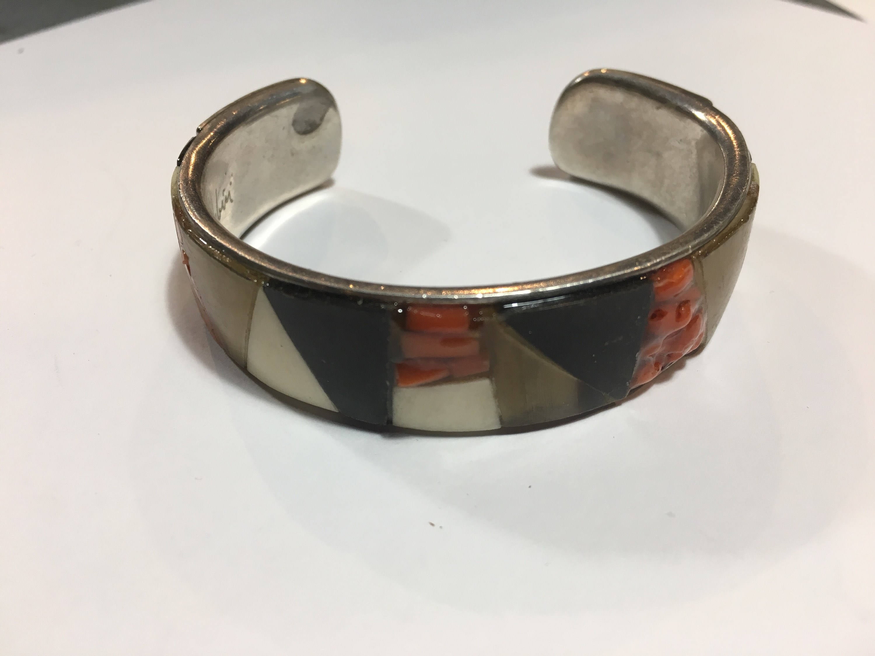 Modernist Early Hand signed C Sebiri Coral And Sterling Silver Bangle.VERY RARE