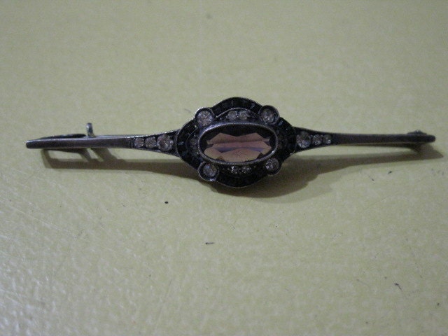 Vintage  Art Deco Sterling Silver and AMETHYST and Diamond pin/ Brooch  Marked WB 935 German c 1920