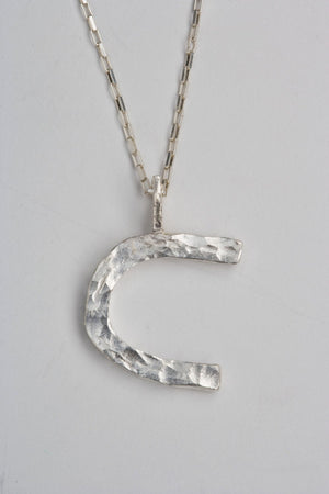 Hand made Hand hammered Sterling Silver and natural colored diamond initial pendant letter C