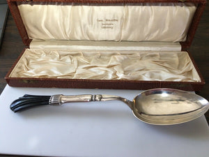 Art Deco Swedish sterling silver & ebony  Lg Serving Spoon Wikstrom c1928 in Box