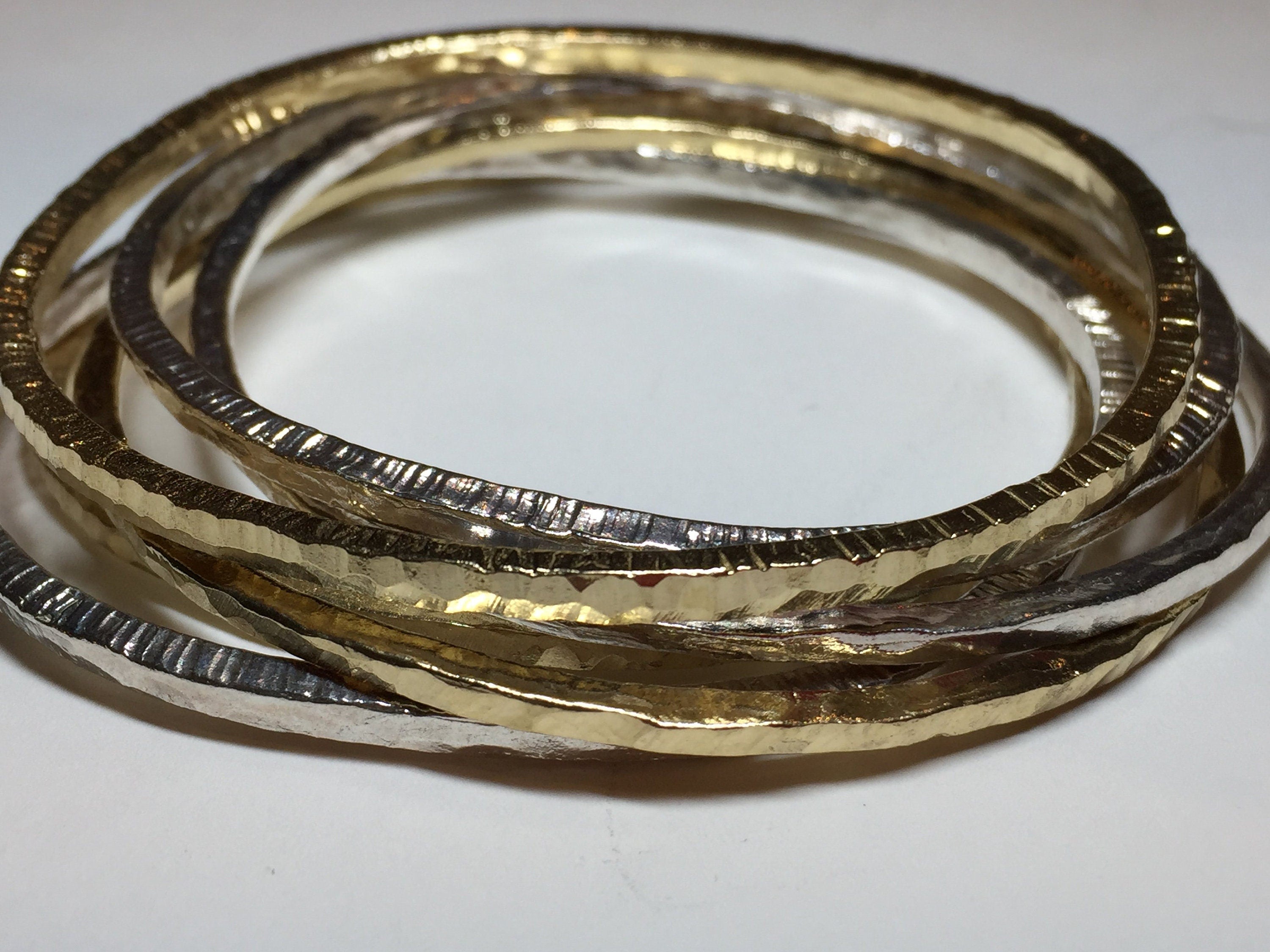 Sterling silver small lines bangle stack