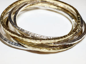 Sterling silver small lines bangle stack