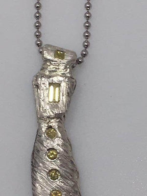 Sterling silver necktie pendant with natural canary diamonds   Super funky !!!
