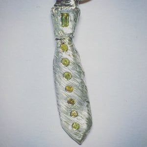 Sterling silver necktie pendant with natural canary diamonds   Super funky !!!