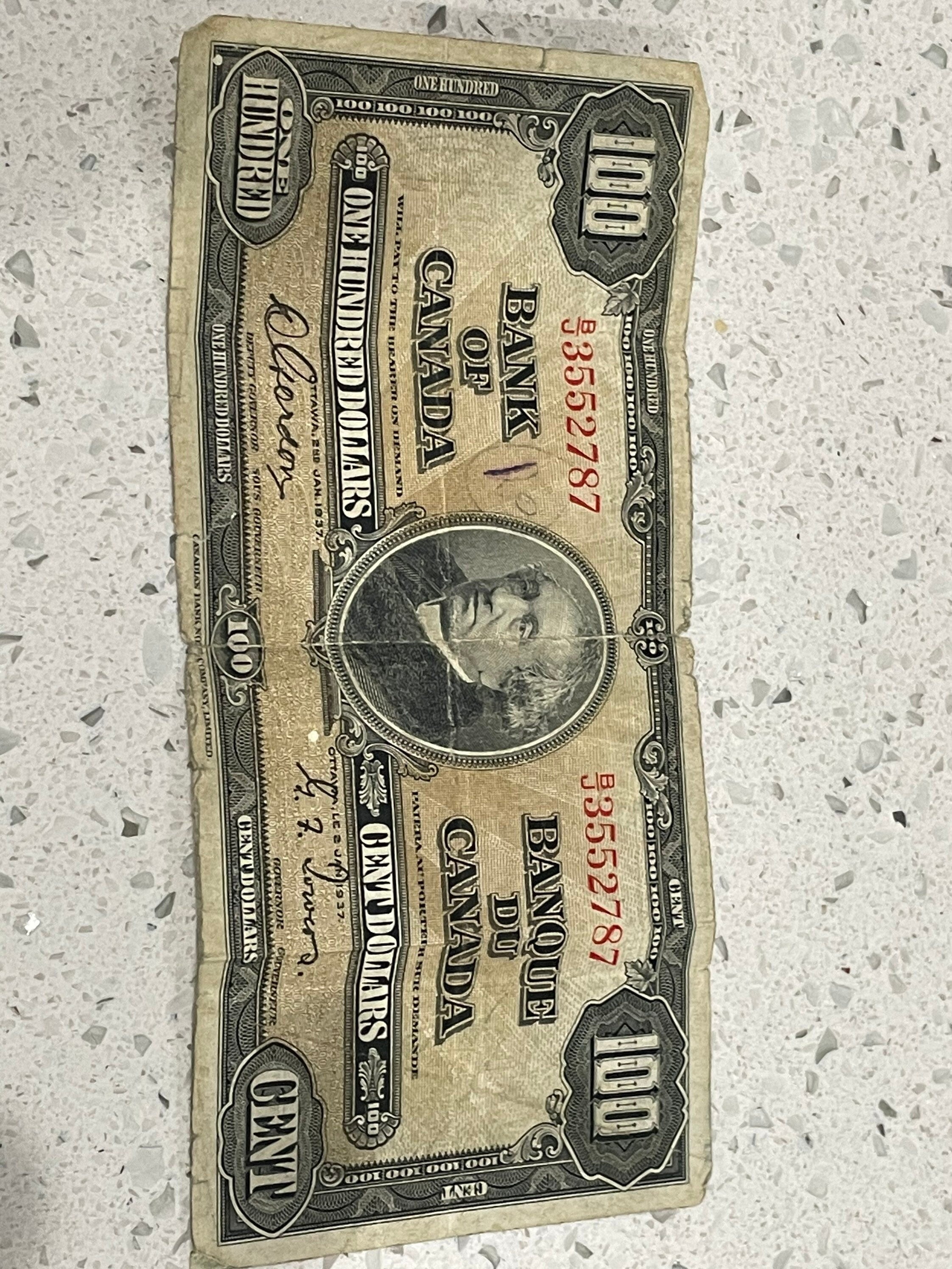 Bank of Canada 1937 One hundred dollar bill 100 dollar B/J3552787