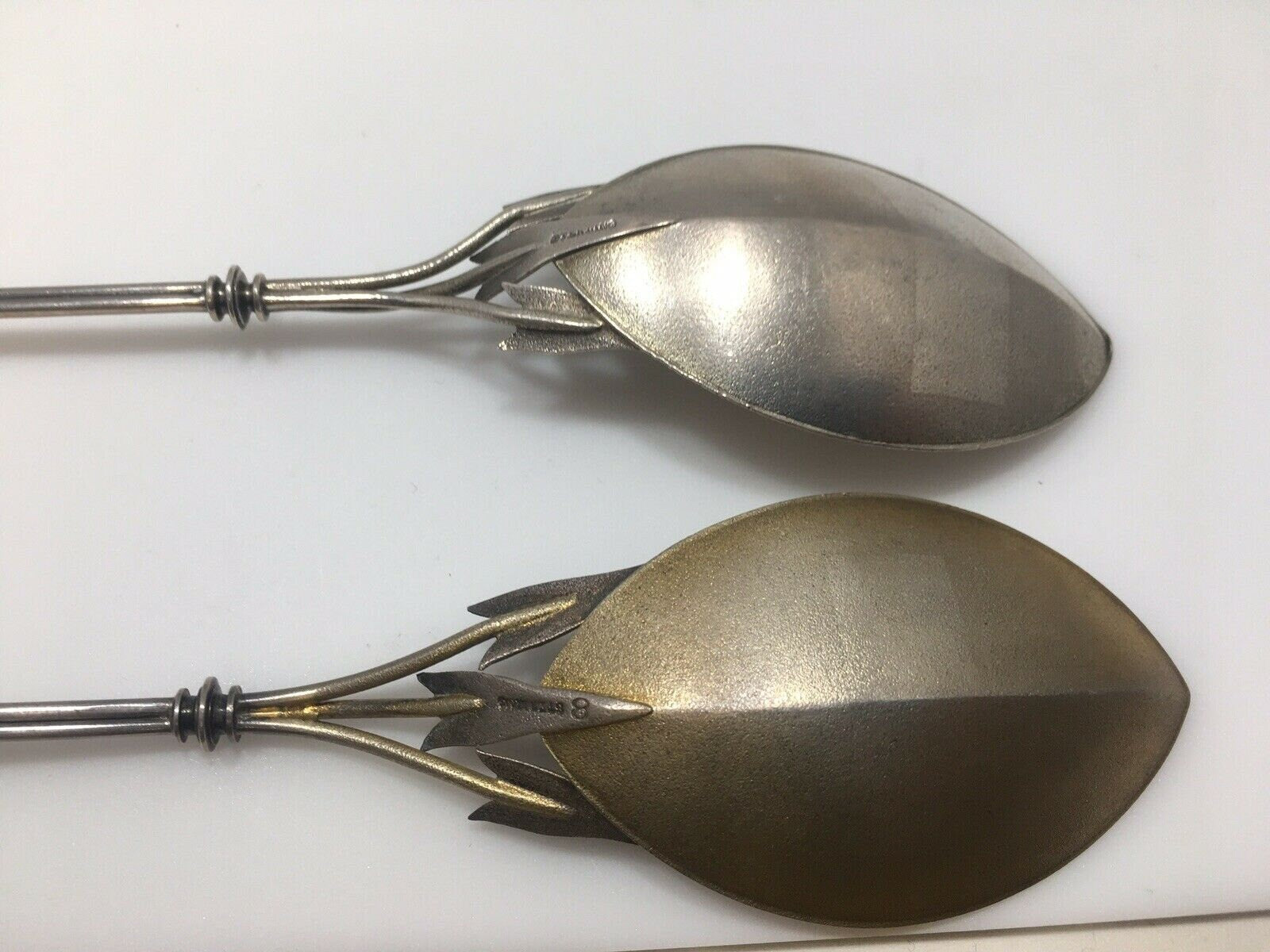 Pair Sterling Silver Whiting Figural Cala Lily Mint  Aesthetic Spoons 9” 1880