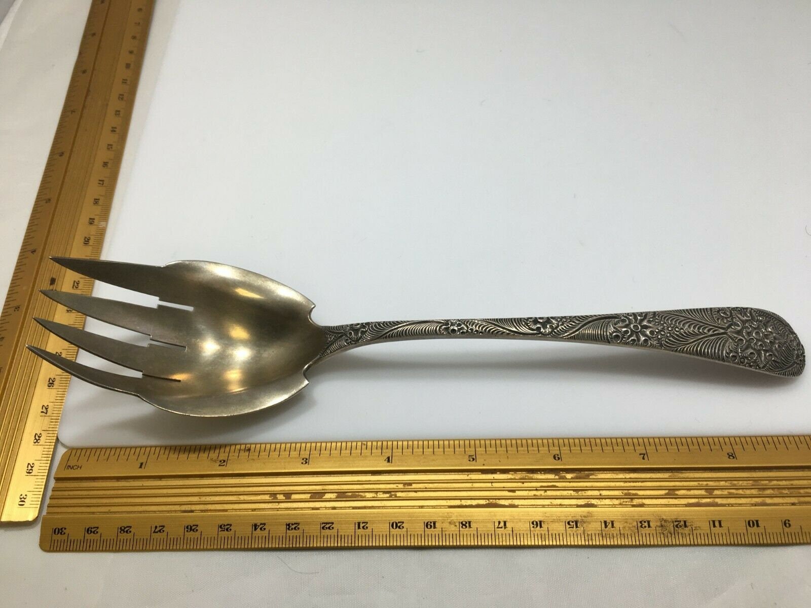 Very Rare Tiffany & Co Sterling Silver Japanese style engraved serving fork 1880