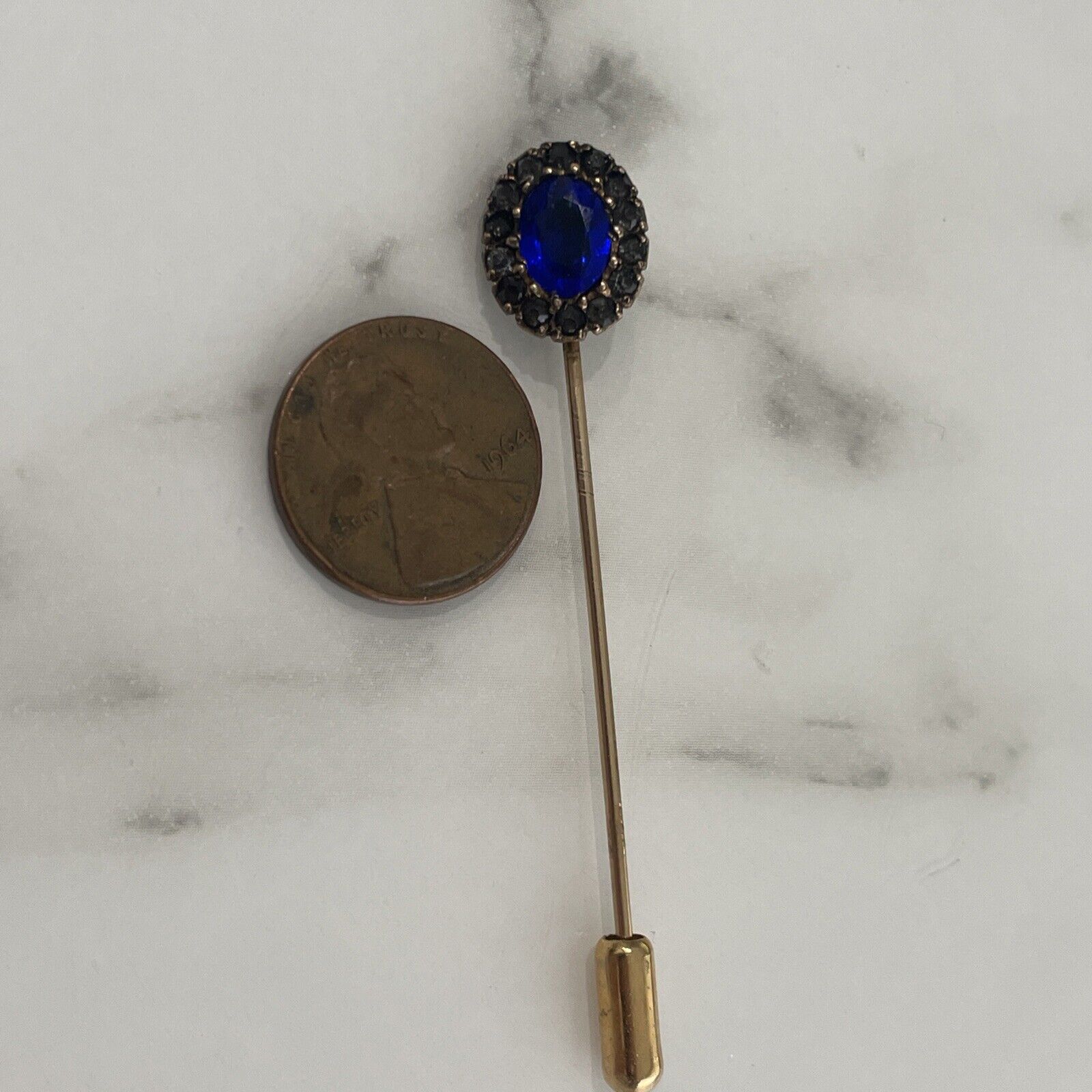 VICTORIAN Stunning BLUE OVAL STONE GOLD FILLED STICK PIN C 1890