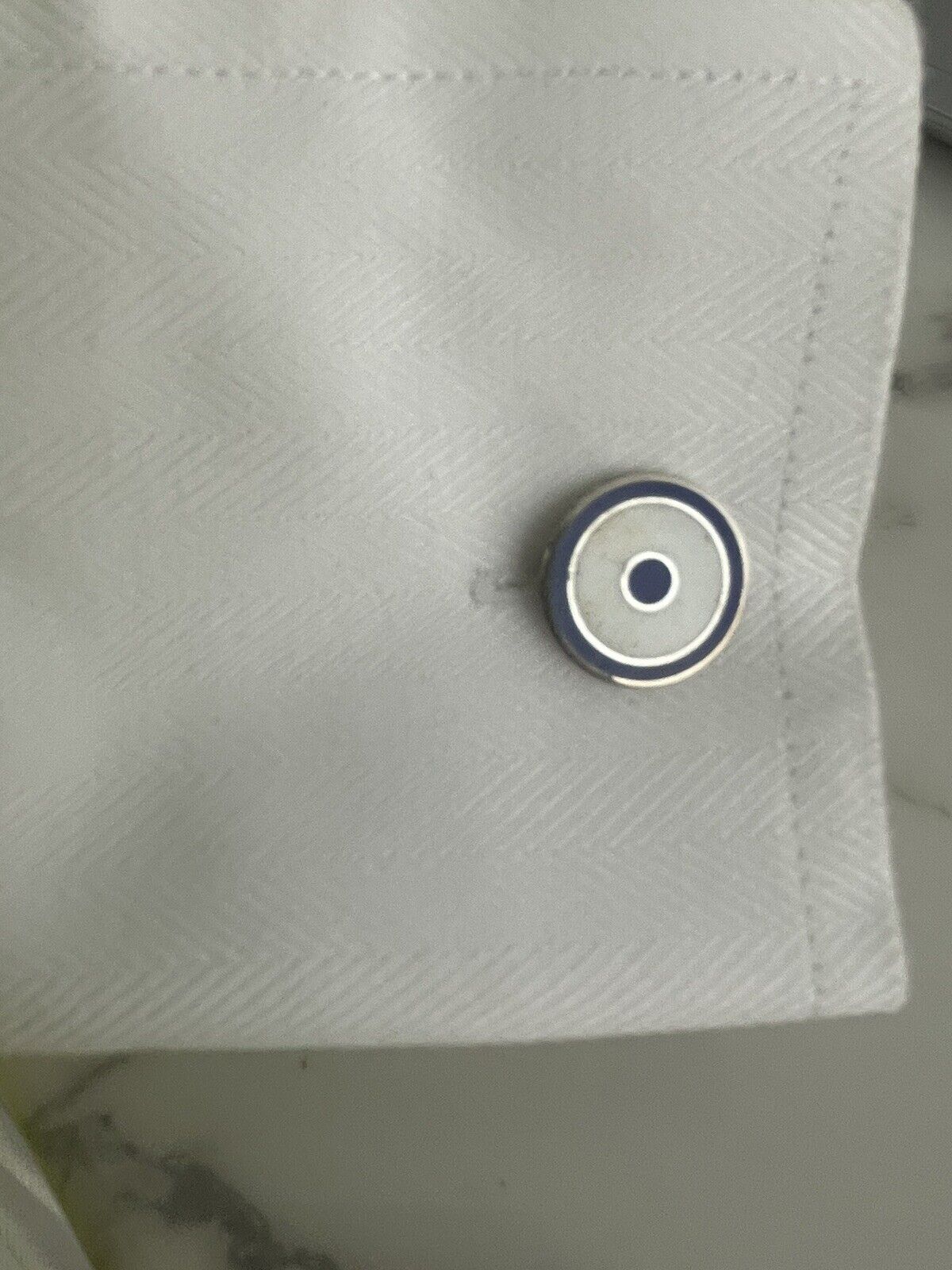 Vintage sterling silver and enamel Blue and white Bullseye cufflinks