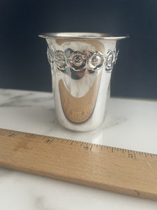 Sterling Silver Kiddush cup Becher Beaker Goblet  w Flowers. Made in Israel