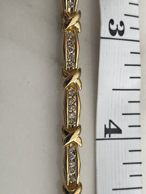 MINT Signed  10k Yellow Gold 1ct Diamond X Design Tennis Bracelet 7.5" 10.9g