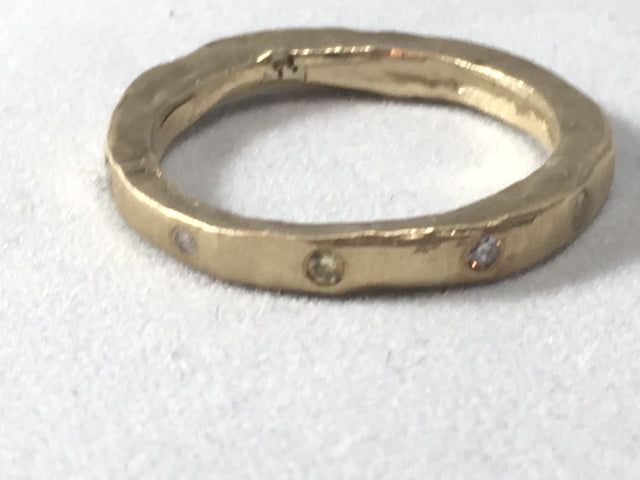 Gold Matte Band with Yellow and White Diamonds