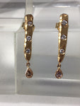 Gold Drop Earrings with White and Pink Diamonds