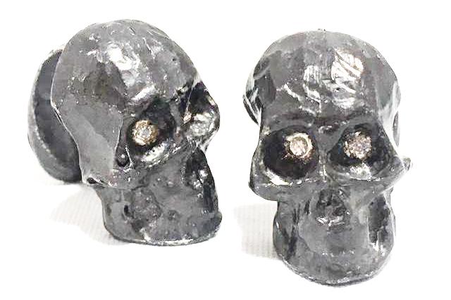 Sterling Silver Oxidized Diamond Skull Cufflinks