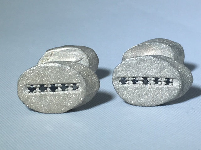 Sterling Silver Sandblasted Oval Diamond Cufflinks