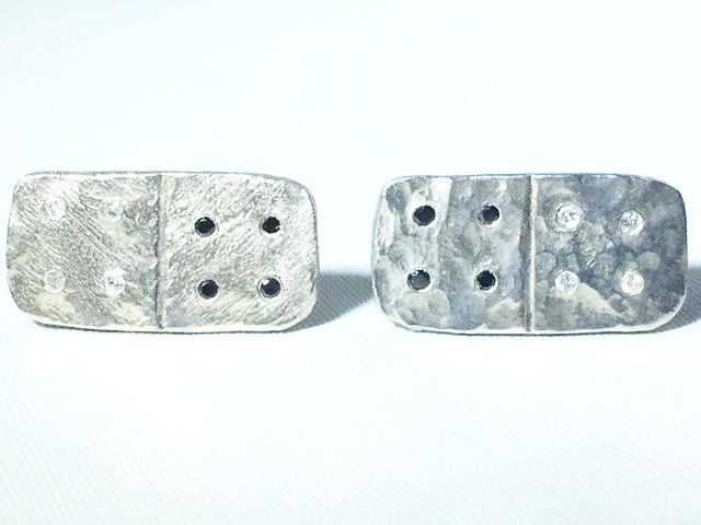 Sterling Silver Diamond Domino Cufflinks