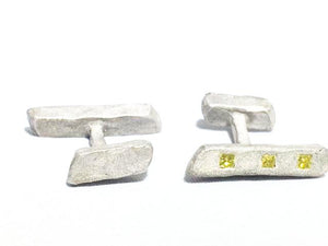 Sterling Silver Yellow Diamond Bar Cufflinks