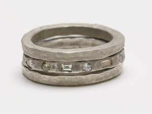 Sterling Silver Sandblasted Diamond Ring Stack