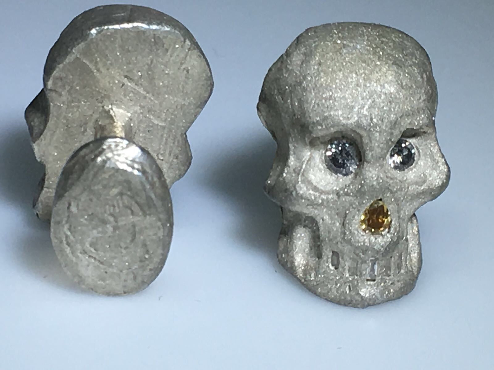 Sterling Silver Diamond Skull Cufflinks