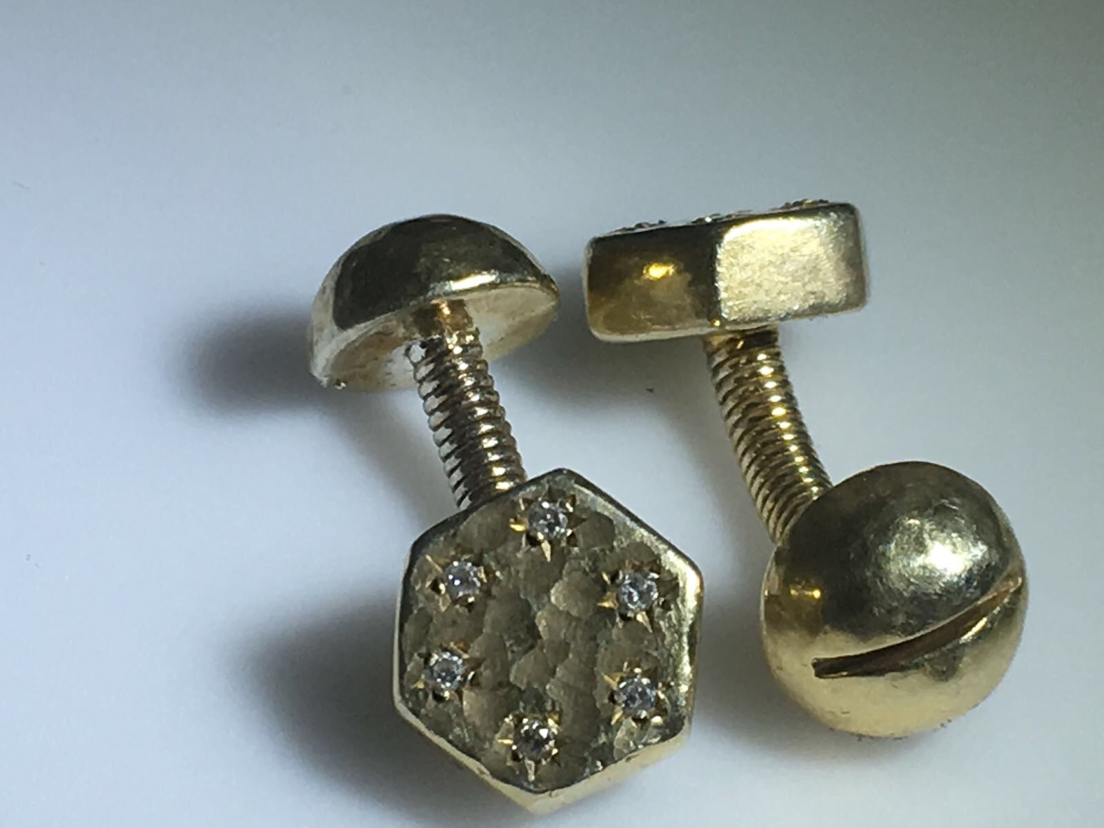 Gold Plated Sterling Silver Diamond Screw Cufflinks