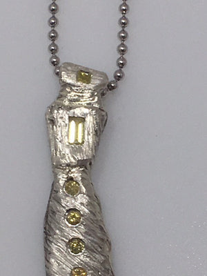 Sterling Silver Small Tie With Canary Diamonds