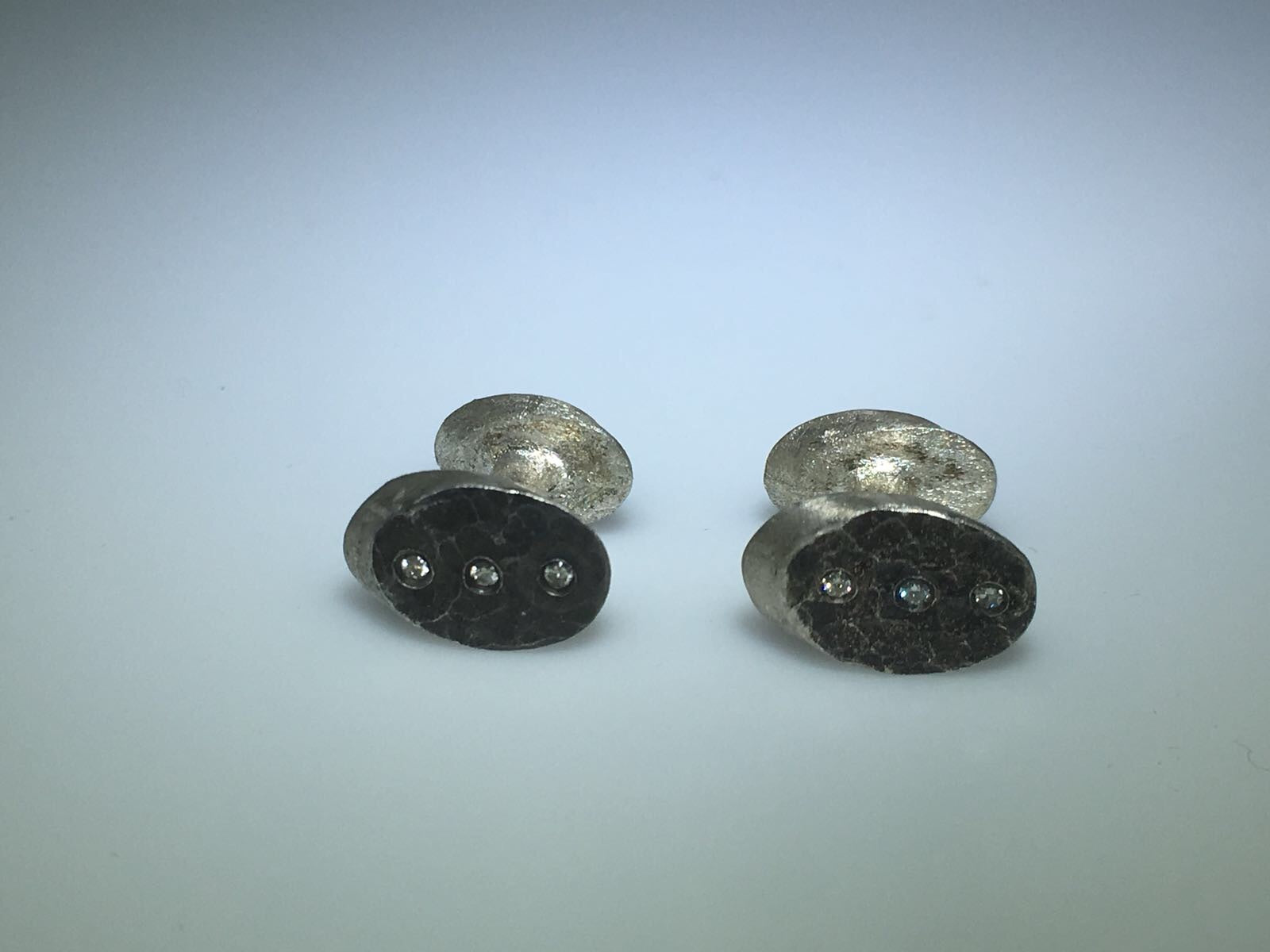 Sterling Silver Oval Diamond Cufflinks